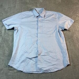 Uniqlo Slim Fit Shirt Men's XXL Blue Striped Short Sleeve Button Up Lightweight
